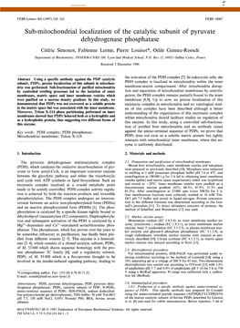 Sub-Mitochondrial Localization of the Catalytic Subunit of Pyruvate