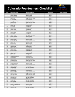 Colorado Fourteeners Checklist