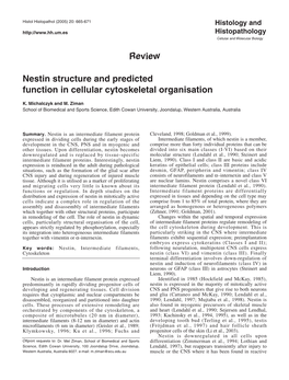 Review Nestin Structure and Predicted Function in Cellular Cytoskeletal