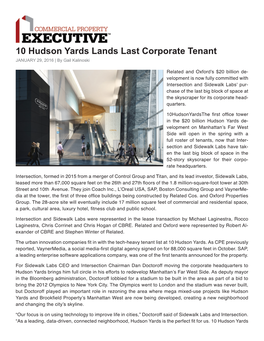 10 Hudson Yards Lands Last Corporate Tenant JANUARY 29, 2016 | by Gail Kalinoski