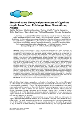 Study of Some Biological Parameters of Cyprinus Carpio from Foum El