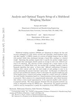 Analysis and Optimal Targets Setup of a Multihead Weighing Machine