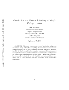 Gravitation and General Relativity at King's College London