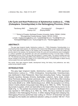 Life Cycle and Host Preference of Xylotrechus Rusticus (L., 1758) (Coleoptera: Cerambycidae) in the Heilongjiang Province, China