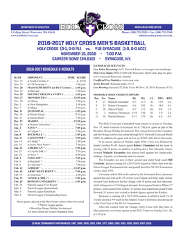 2016-2017 Holy Cross Men's Basketball