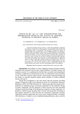 Biology EFFECTS of Mg2+, Cd2+, Cu2+ LOW CONCENTRATIONS