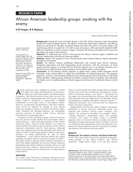 African American Leadership Groups: Smoking with the Enemy V B Yerger, R E Malone