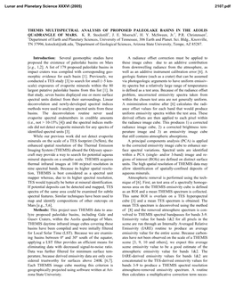 Themis Multispectral Analysis of Proposed Paleolake Basins in the Aeolis Quadrangle of Mars