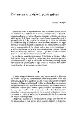 Casi Un Cuarto De Siglo De Poesía Gallega