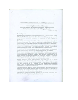 How the Judiciary, Academia, Govern Ment and International Institutions Further the Work of Religious Freedom Prakash Man Singh