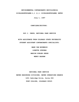 1,1 Dichloroethylene Environmental Hazard Summary