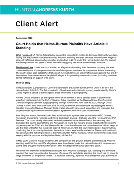 Court Holds That Helms-Burton Plaintiffs Have Article III Standing