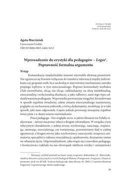 Wprowadzenie Do Erystyki Dla Pedagogów – Logos 1