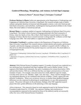 Gendered Phonology, Morphology, and Animacy in Irish Sign Language