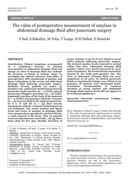 The Value of Postoperative Measurement of Amylase in Abdominal Drainage Fluid After Pancreatic Surgery