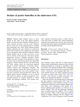 Declines of Prairie Butterflies in the Midwestern