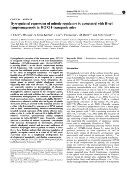 Dysregulated Expression of Mitotic Regulators Is Associated with B-Cell Lymphomagenesis in HOX11-Transgenic Mice