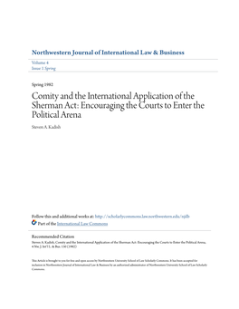 Comity and the International Application of the Sherman Act: Encouraging the Courts to Enter the Political Arena Steven A