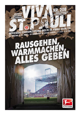 17. Spieltag: FC St. Pauli – Sv Darmstadt 98 Anstoss: Sonntag