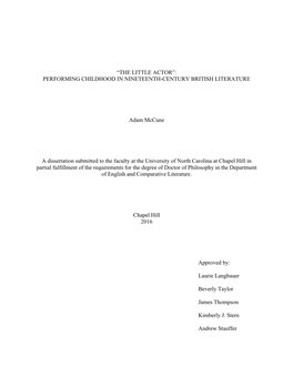 “The Little Actor”: Performing Childhood in Nineteenth-Century British Literature