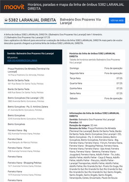 Horários, Paradas E Mapa Da Linha De Ônibus 5382 LARANJAL DIREITA