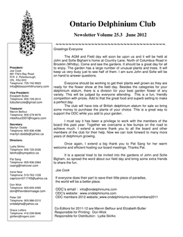 Ontario Delphinium Club Newsletter Volume 25.3 June 2012