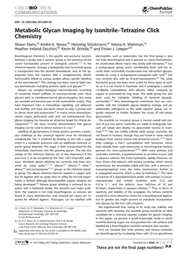 Metabolic Glycan Imaging by Isonitriletetrazine Click Chemistry