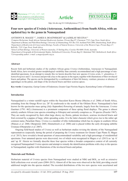 Four New Species of Ursinia (Asteraceae, Anthemideae) from South Africa, with an Updated Key to the Genus in Namaqualand