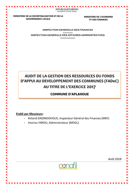 Aplahoué Audit Fadec 2017