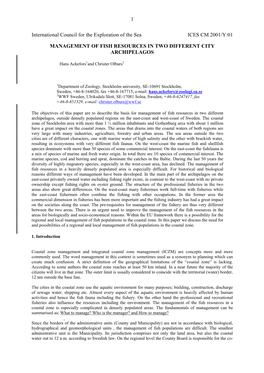 Management of Fish Resources in Two Different City Archipelagos. Ices Cm 2001/Y:01