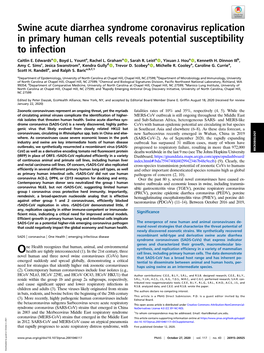 Swine Acute Diarrhea Syndrome Coronavirus Replication in Primary Human Cells Reveals Potential Susceptibility to Infection