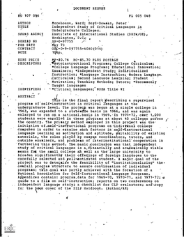 CONTRACT DOCUMENT RESUME FL 005 048 Morehouse, Ward