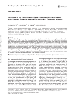 Advances in the Conservation of Dry Grasslands: Introduction to Contributions from the Seventh European Dry Grassland Meeting