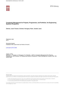 Complexity Management for Engineering Systems Projects