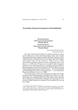 Hohenbuehelia (Pleurotaceae ) in Western Paraná, Brazil Hohenbuehelia (Pleurotaceae ) No Oeste Do Paraná, Brasil ALEXANDRE G