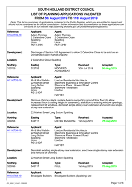 South Holland District Council List of Planning