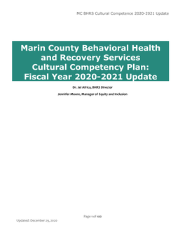 Marin County Behavioral Health and Recovery Services Cultural Competency Plan: Fiscal Year 2020-2021 Update