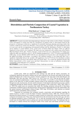 Distrubition and Floristic Composition of Coastal Vegetation in Northeastern Turkey