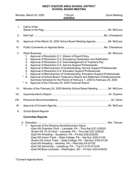 West Chester Area School District School Board Meeting