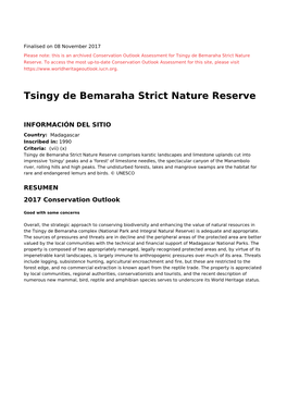 Tsingy De Bemaraha Strict Nature Reserve - 2017 Conservation Outlook Assessment (Archived)