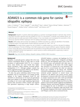 ADAM23 Is a Common Risk Gene for Canine Idiopathic Epilepsy Lotta L