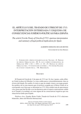 El Artículo X Del Tratado De Utrecht De 1713: Interpretación Interesada Y Esquema De Consecuencias Jurídico-Políticas Para España