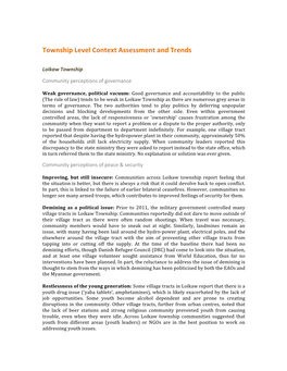 Township Level Context Assessment and Trends