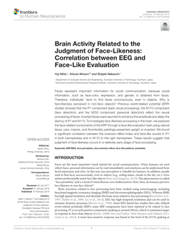 Brain Activity Related to the Judgment of Face-Likeness: Correlation Between EEG and Face-Like Evaluation