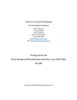 Finding Aid for the Garry Winogrand Miscellaneous Collection, Circa 1947-2012 AG 188