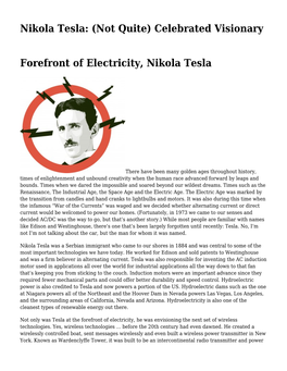 Nikola Tesla: (Not Quite) Celebrated Visionary