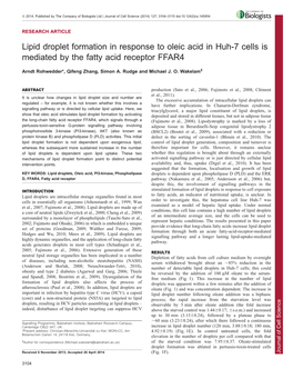 Lipid Droplet Formation in Response to Oleic Acid in Huh-7 Cells Is