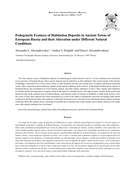 Pedogenetic Features of Habitation Deposits in Ancient Towns of European Russia 71 Boletín De La Sociedad Geológica Mexicana