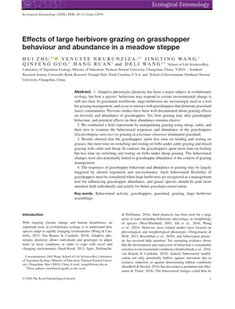 Effects of Large Herbivore Grazing on Grasshopper Behaviour and Abundance in a Meadow Steppe