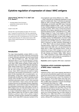 Cytokine Regulation of Expression of Class I MHC Antigens